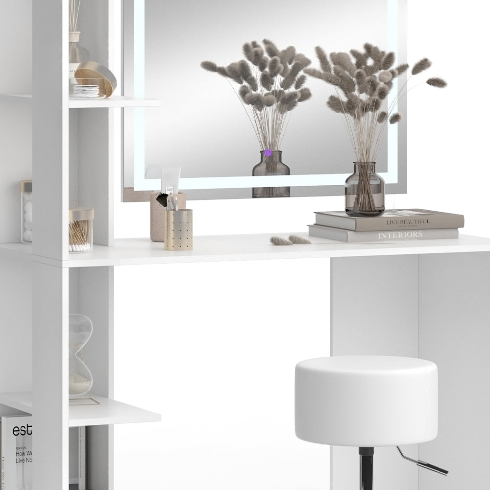 Vicco Tavolo da toilette Bianco 122.2 cm con illuminazione e sgabello