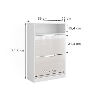 Vicco Scarpiera Bianco lucido 22 x 89.5 cm con 2 scomparti