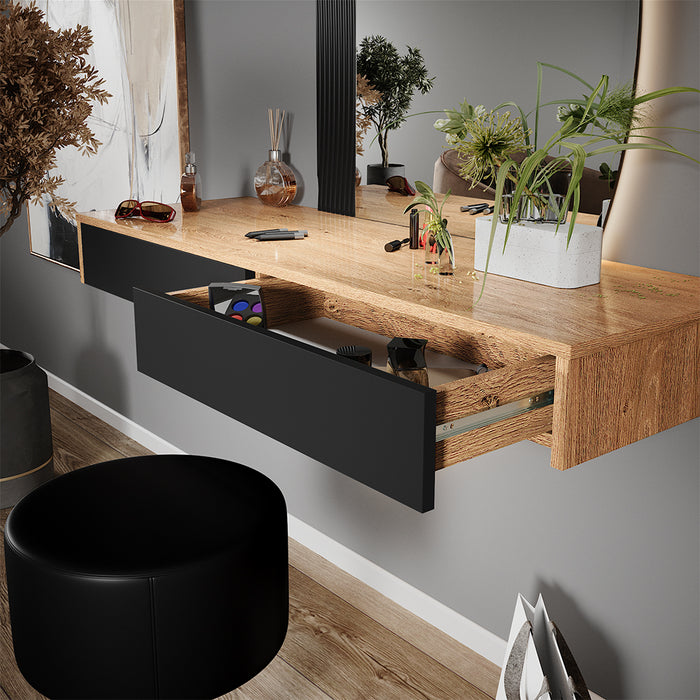 Vicco Tavolo da toilette Nero 120 cm con illuminazione e sgabello