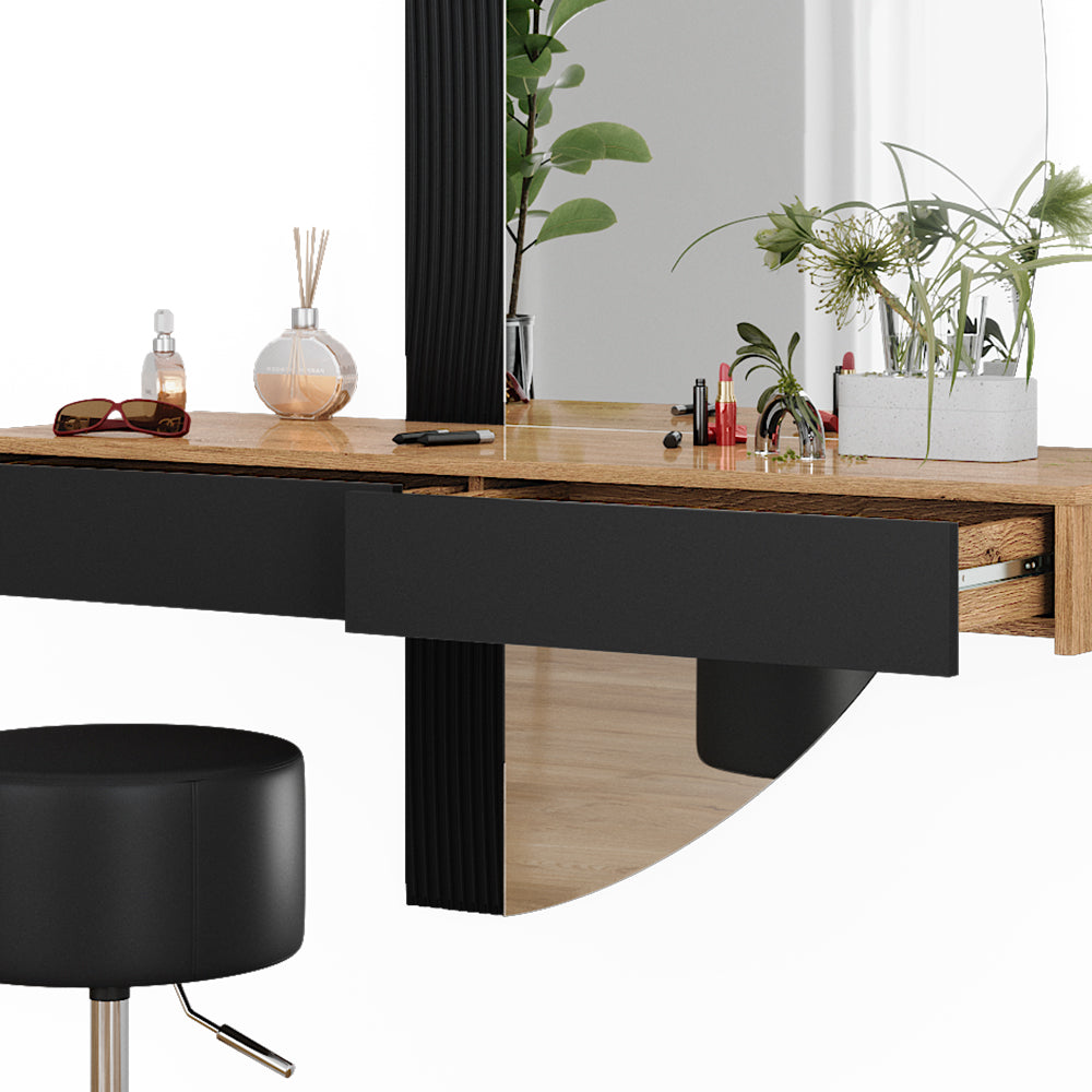 Vicco Tavolo da toilette Nero 120 cm con illuminazione e sgabello