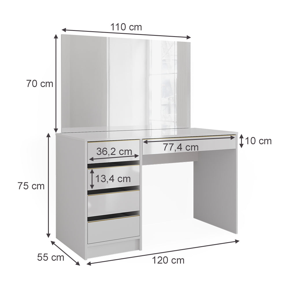 Vicco Tavolo da toilette Bianco/Oro 55 cm con specchio