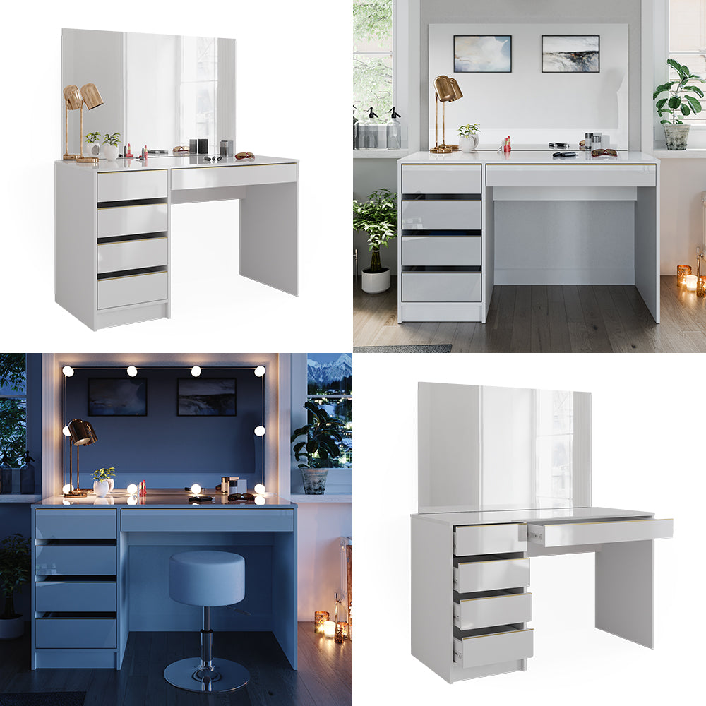 Vicco Tavolo da toilette Bianco/Oro 55 cm con specchio