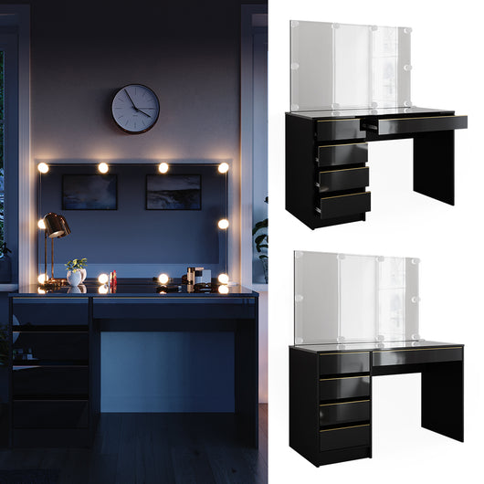 Vicco Set tavolino da toilette Nero/oro 55 cm con illuminazione a LED