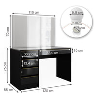 Vicco Set tavolino da toilette Nero/oro 55 cm con illuminazione a LED