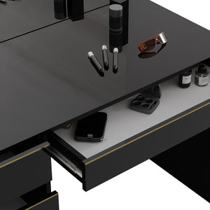 Vicco Tavolino da toilette Nero/oro 120 cm con illuminazione a LED e sgabello