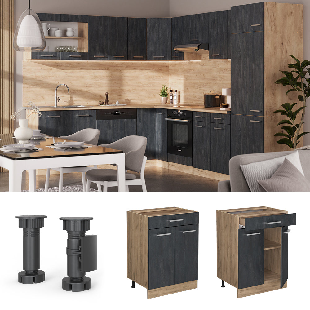 Vicco Mobiletto base per cucina Calcestruzzo nero 60 cm PL Rovere