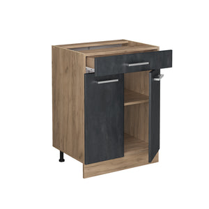 Vicco Mobiletto base per cucina Calcestruzzo nero 60 cm PL Rovere