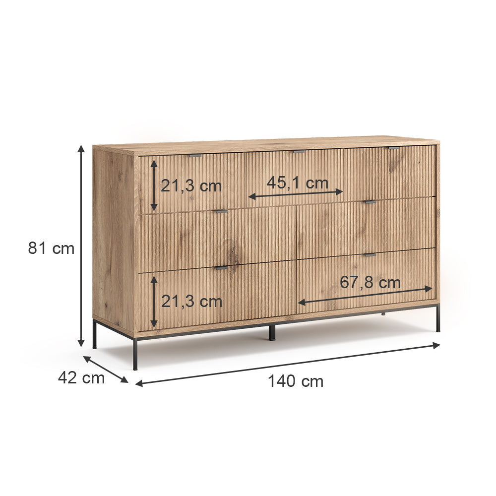 Vicco Credenza Quercia vichinga 42 x 81 cm con 7 cassetti