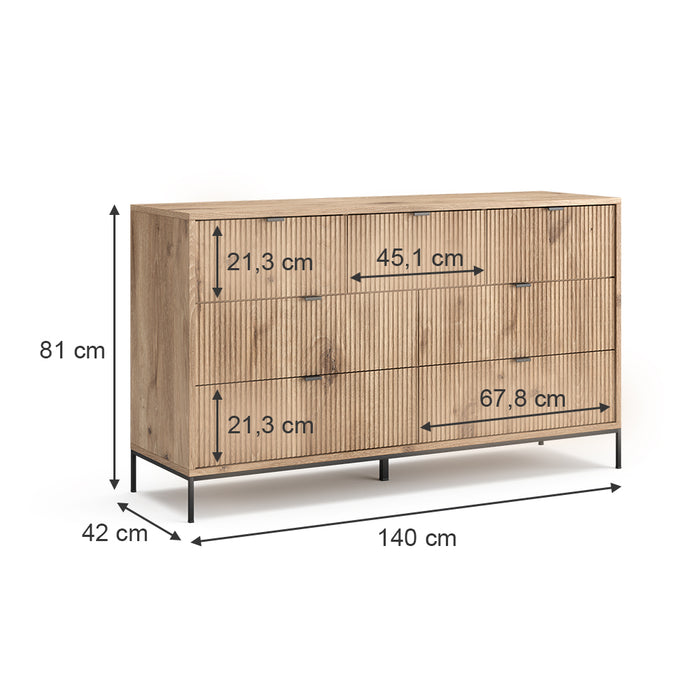 Vicco Credenza Quercia vichinga 42 x 81 cm con 7 cassetti
