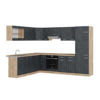 Vicco Cucina angolare completa Calcestruzzo nero/quercia dorata 227 x 287 cm PL Rovere