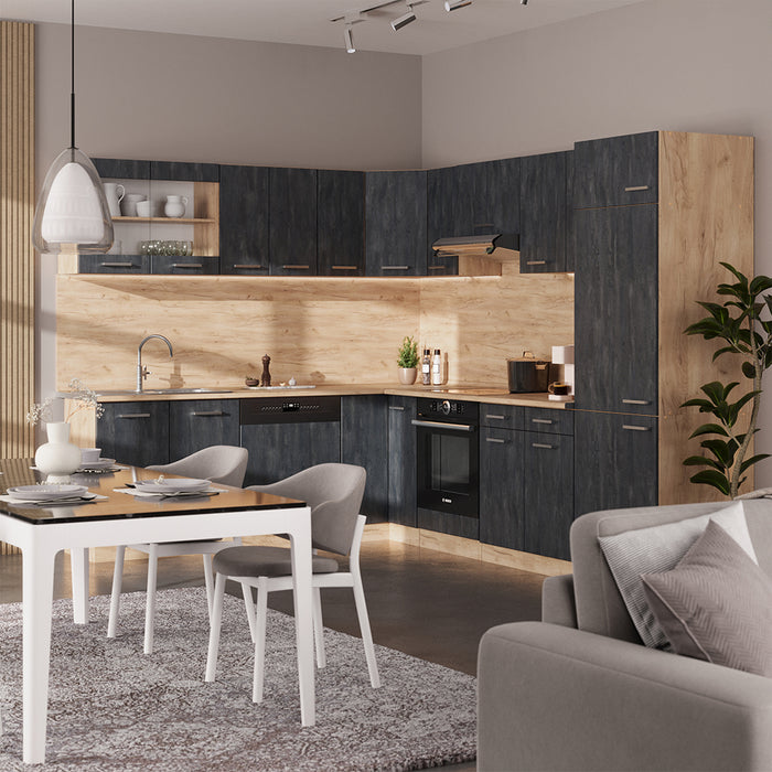 Vicco Cucina angolare completa Calcestruzzo nero/quercia dorata 227 x 287 cm PL Antracite