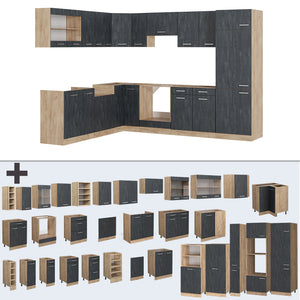 Vicco Cucina angolare completa Calcestruzzo nero/quercia dorata 227 x 287 cm senza piano di lavoro