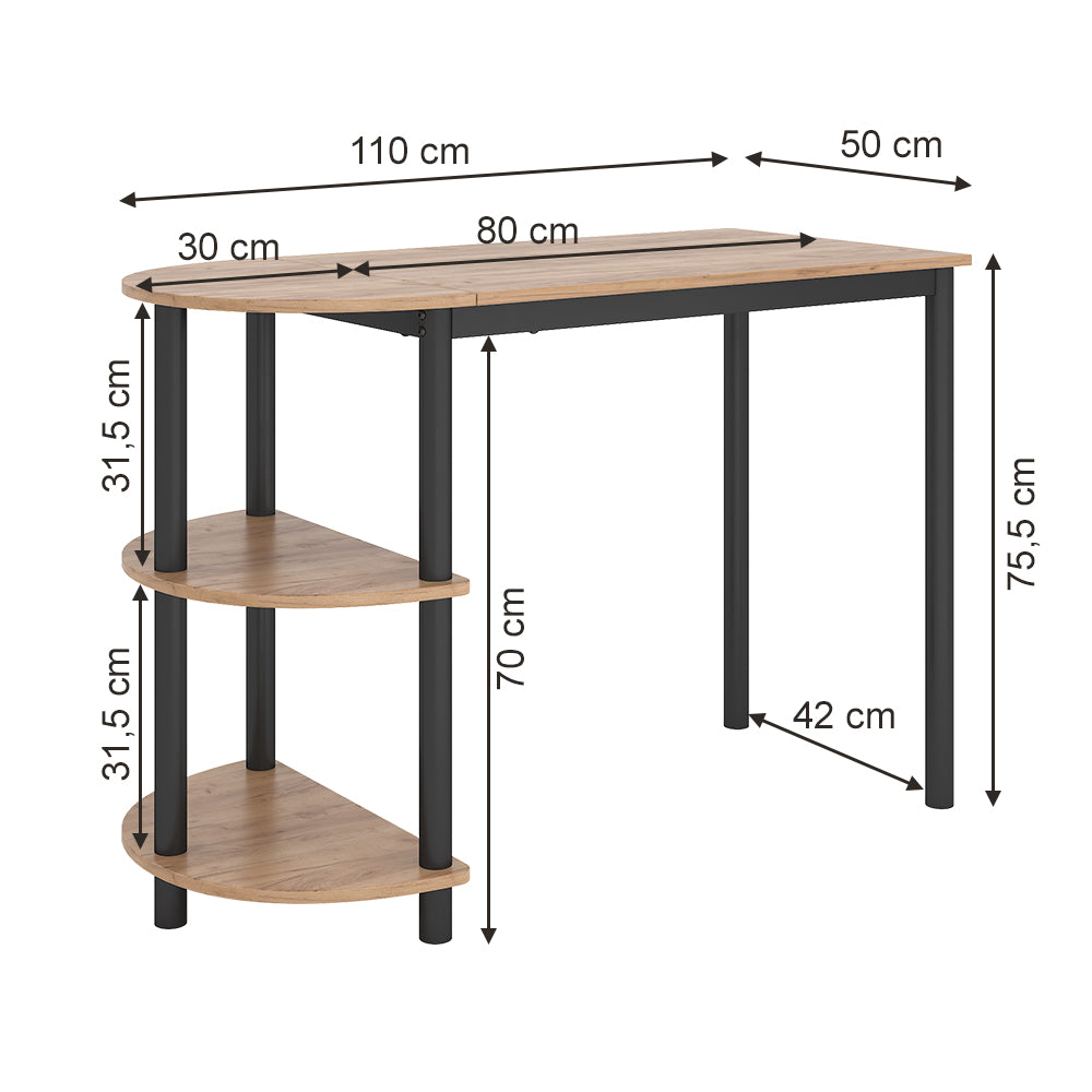 Vicco Tavolo da cucina Rovere Goldkraft/nero 110 x 50 cm con ripiani aperti