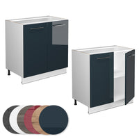 Vicco Armadi da cucina  Blu scuro lucido 80 cm con ripiano, PL Rovere