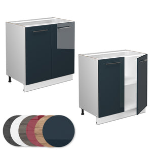 Vicco Mobile lavello cucina Blu scuro lucido 80 cm con ripiano, senza piano di lavoro