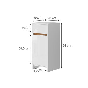 Vicco Mobiletto midi Bianco lucido/oro power oak 35 x 82 cm con anta e cassetto