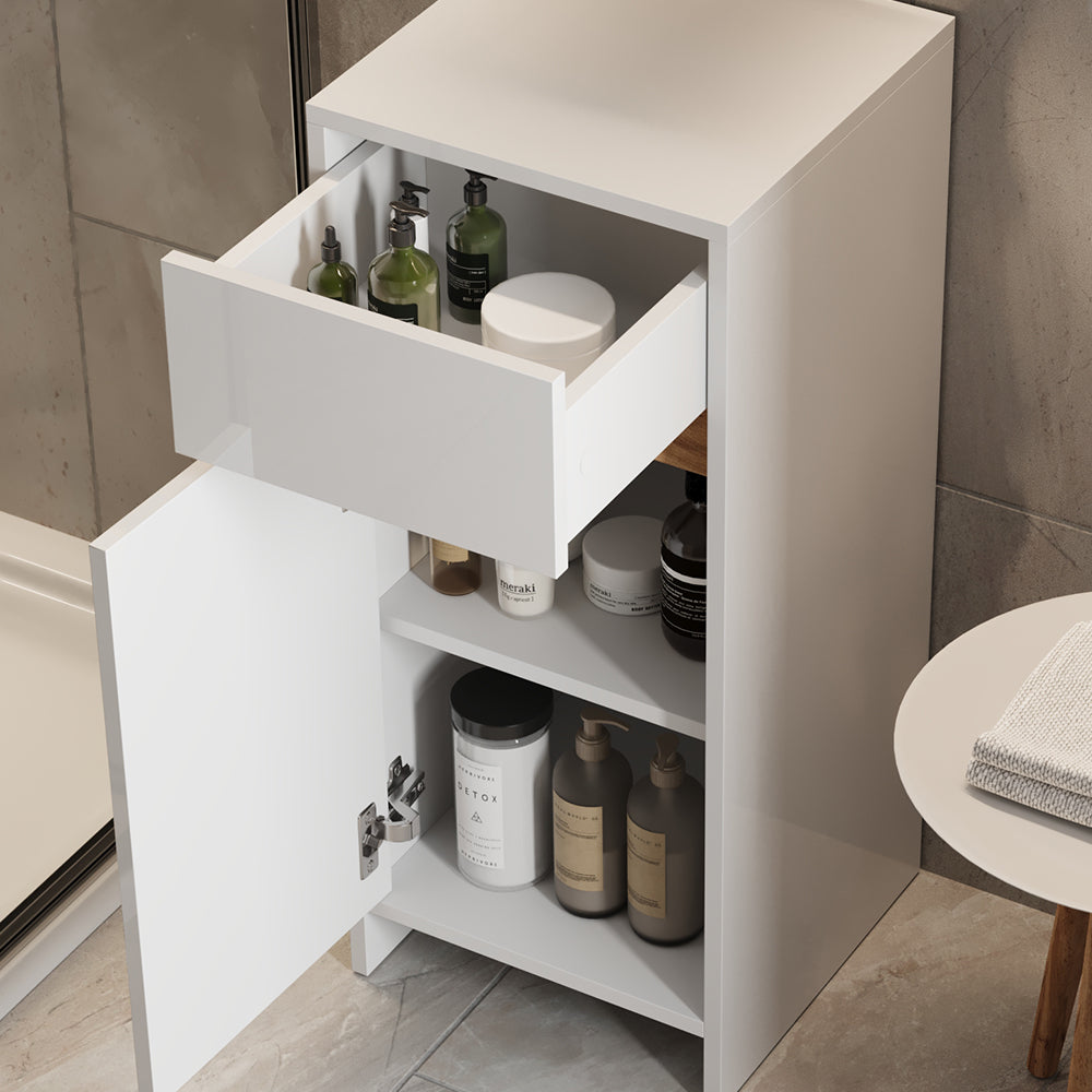 Vicco Mobiletto midi Bianco lucido/oro power oak 35 x 82 cm con anta e cassetto