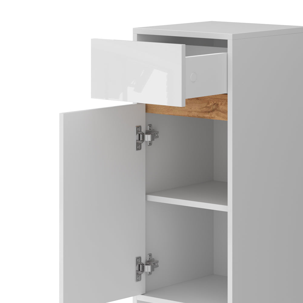 Vicco Mobiletto midi Bianco lucido/oro power oak 35 x 82 cm con anta e cassetto