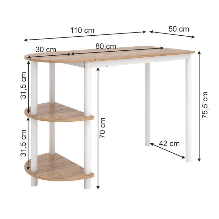 Vicco Tavolo da cucina Quercia dorata/bianco 110 x 50 cm con ripiani aperti