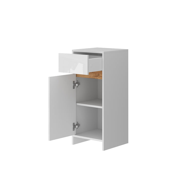 Vicco Mobiletto midi Bianco lucido/oro power oak 35 x 82 cm con anta e cassetto