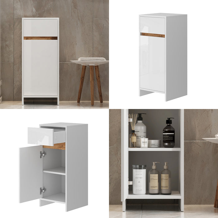 Vicco Mobiletto midi Bianco lucido/oro power oak 35 x 82 cm con anta e cassetto