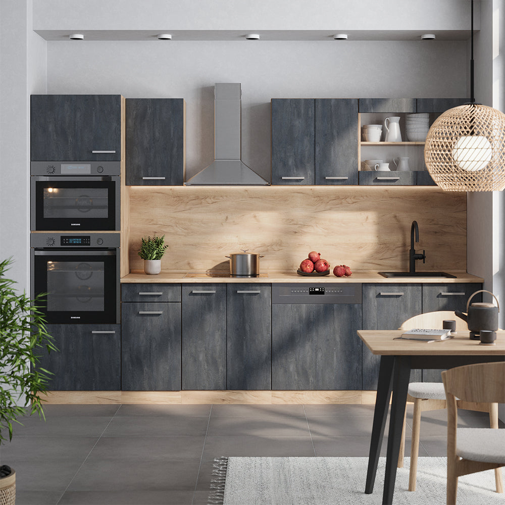 Vicco Cucina componibile Calcestruzzo nero/quercia dorata 300 cm PL Marmo