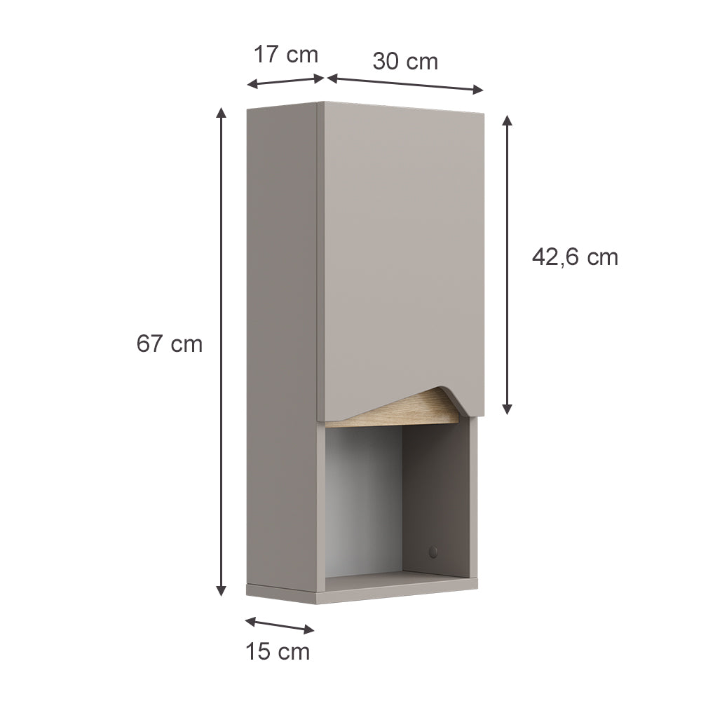 Vicco Mobile bagno Grigio 30 x 67 cm con porta e vano aperto