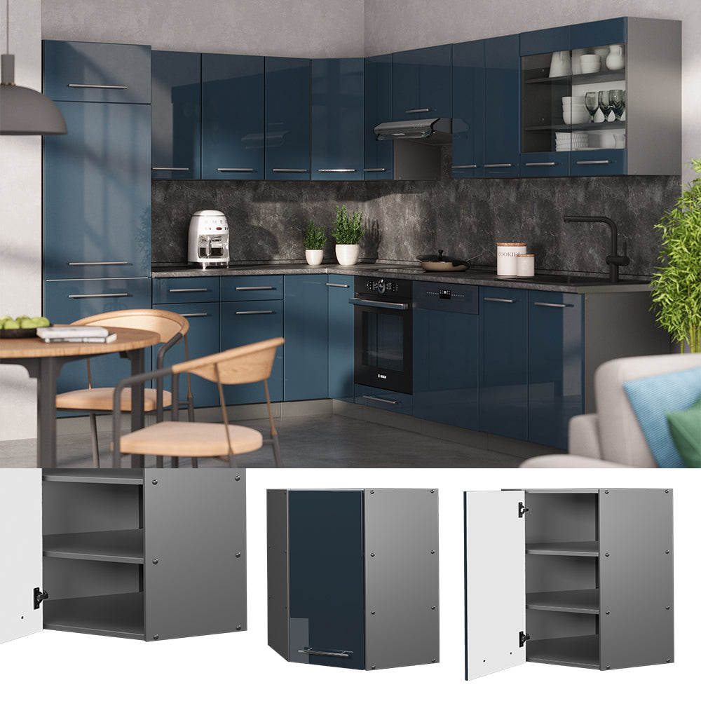Vicco Mobile angolare da cucina Blu scuro lucido 57 cm