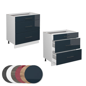 Vicco Mobiletti da cucina  Blu scuro lucido 80 cm con 3 cassetti, senza piano di lavoro