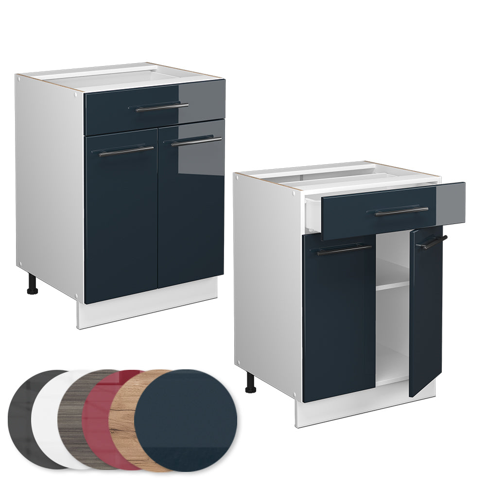 Vicco Mobiletti da cucina  Blu scuro lucido 60 cm con cassetto, PL Antracite