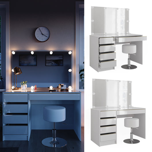 Vicco Tavolino da toilette Bianco/Oro 55 cm con illuminazione a LED e sgabello