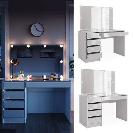 Vicco Tavolo da toilette Bianco/Oro 55 cm con illuminazione a LED