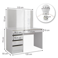 Vicco Tavolo da toilette Bianco/Oro 55 cm con illuminazione a LED