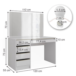 Vicco Tavolo da toilette Bianco/Oro 55 cm con illuminazione a LED