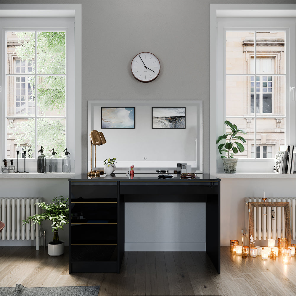 Vicco Tavolo da toilette Nero/oro 55 cm con specchio a LED