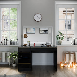 Vicco Tavolo da toilette Nero/oro 55 cm con specchio a LED