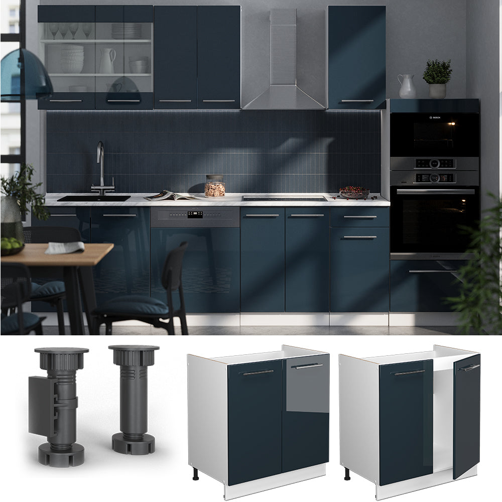 Vicco Mobili da cucina  Blu scuro lucido 80 cm , PL Marmo