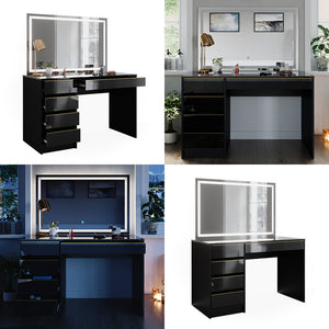 Vicco Tavolo da toilette Nero/oro 55 cm con specchio a LED