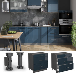 Vicco Basi  Blu scuro lucido 80 cm con 3 cassetti, PL Antracite