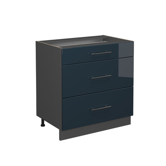 Vicco Basi  Blu scuro lucido 80 cm con 3 cassetti, senza piano di lavoro
