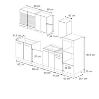 Vicco Mobile da cucina Blu scuro lucido/bianco 300 cm con armadio alto, senza piano di lavoro