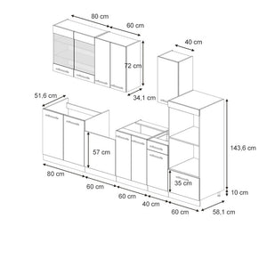 Vicco Mobile da cucina Blu scuro lucido/bianco 300 cm con armadio alto, senza piano di lavoro
