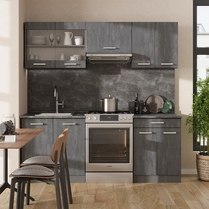 Vicco Cucina componibile Calcestruzzo nero/antracite 200 cm senza piano di lavoro