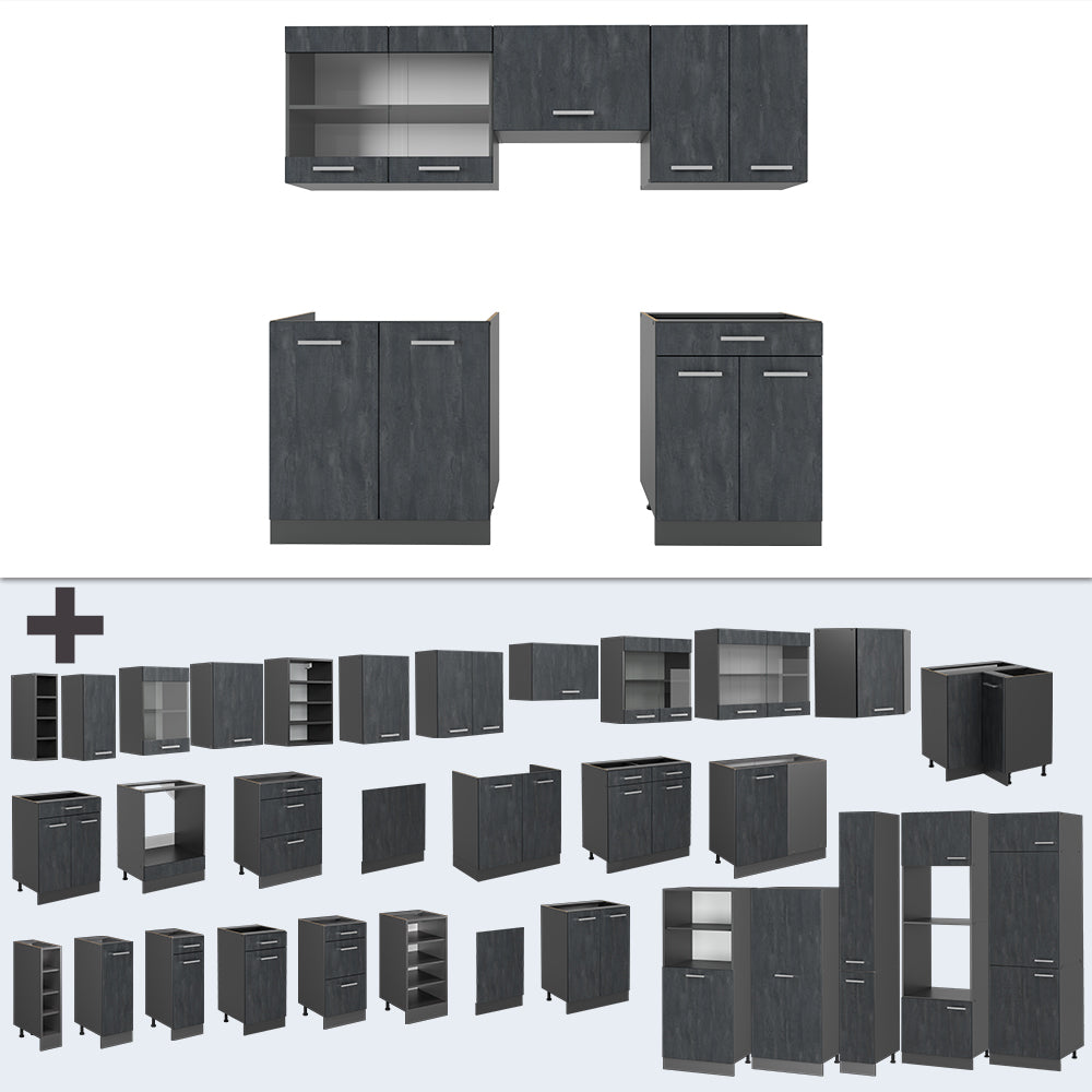 Vicco Cucina componibile Calcestruzzo nero/antracite 200 cm senza piano di lavoro