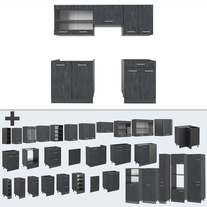 Vicco Cucina componibile Calcestruzzo nero/antracite 200 cm senza piano di lavoro