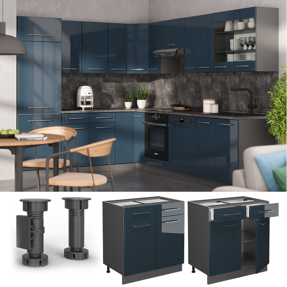 Vicco Mobili da cucina Blu scuro lucido 80 cm senza piano di lavoro