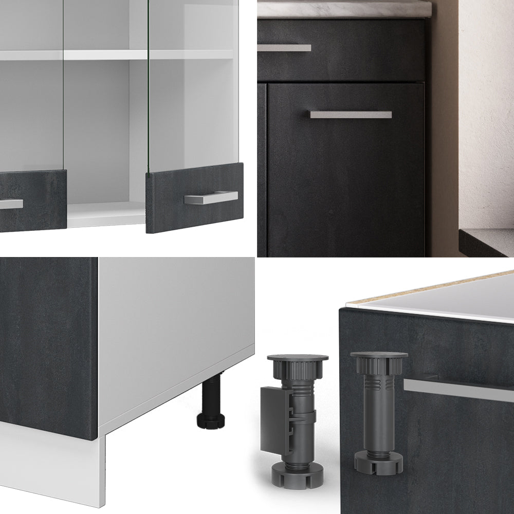 Vicco Cucina monoblocco Nero cemento/bianco 140 cm senza piano di lavoro