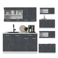 Vicco Cucina monoblocco Nero cemento/bianco 140 cm senza piano di lavoro