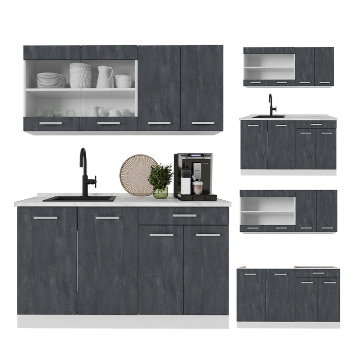 Vicco Cucina monoblocco Nero cemento/bianco 140 cm PL Marmo