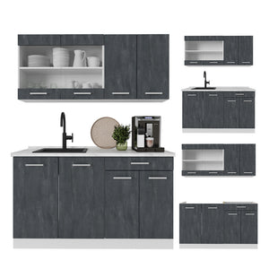 Vicco Cucina monoblocco Nero cemento/bianco 140 cm PL Antracite